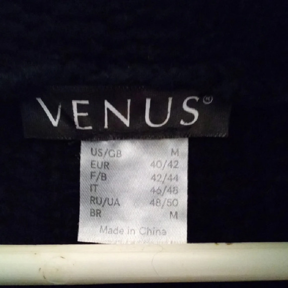 Womans M VENUS Black and White Turtleneck Sweater with Fringe Cableknit Boho - Picture 2 of 4